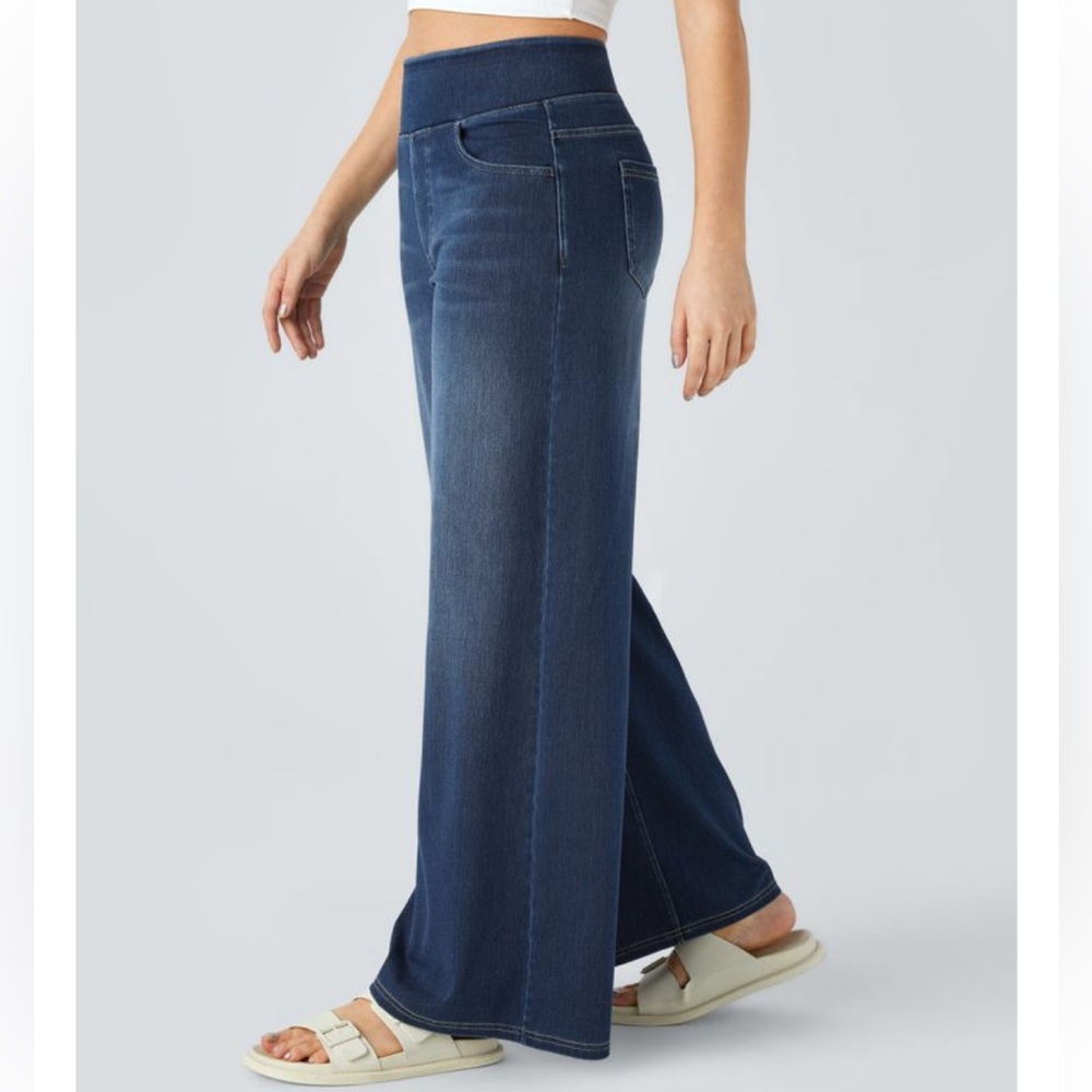 Halara Flex High Waisted Pockets Baggy Wide Leg Washed Casual Jeans XL Tall XLT